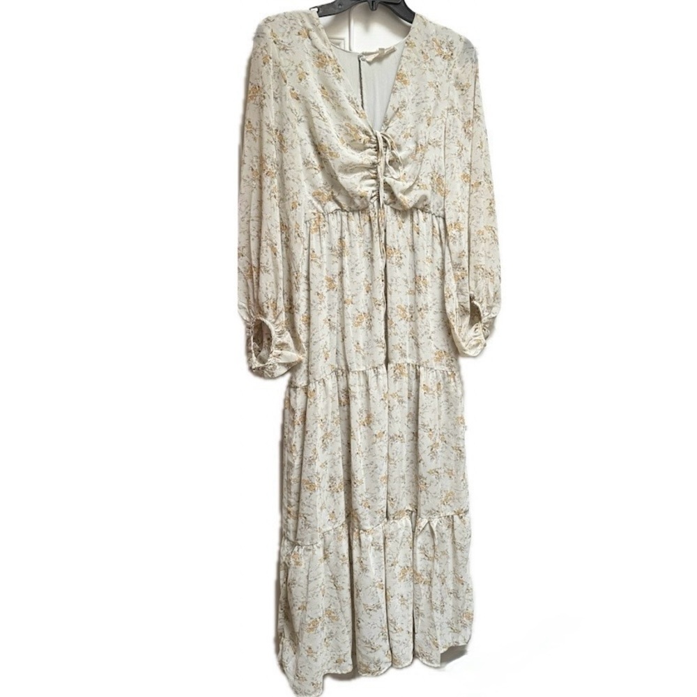 Fanco Light Sage Floral Green Boho Coquette Hippie Maxi Dress Womens size Medium